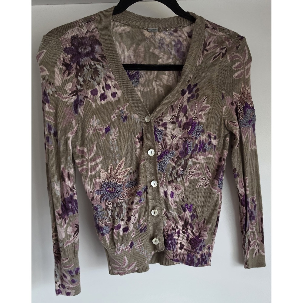Chan Luu Cardigan Women's Floral Boho Long Sleeve Multi Color Embroidery